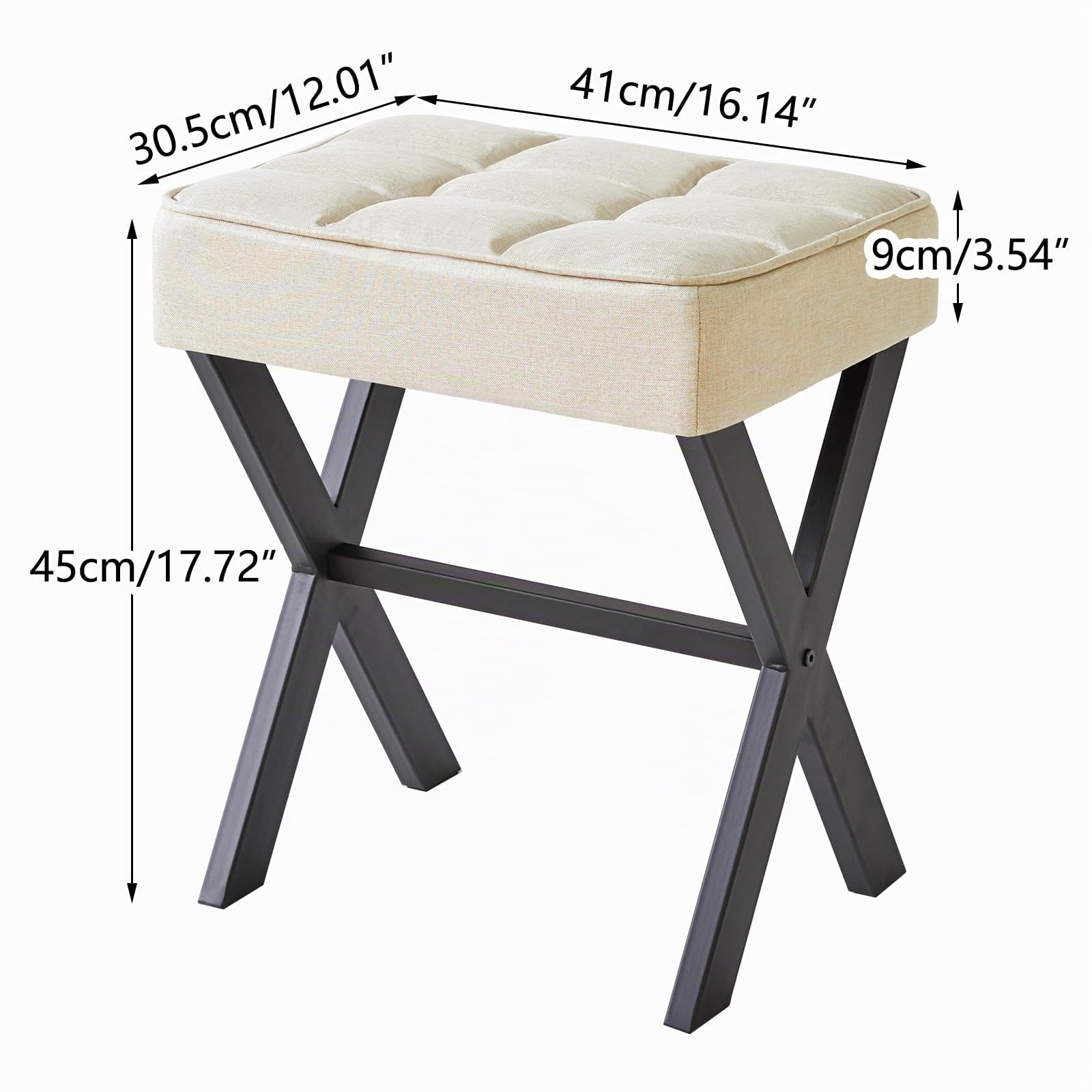 IBUYKE Tabouret de Maquillage carré, Chaise de vanité en Lin, Linge L/G-70Y | Repousse-pieds Ottoman Seat Multi-Use Petite Table latérale Chambre à coucher Salon