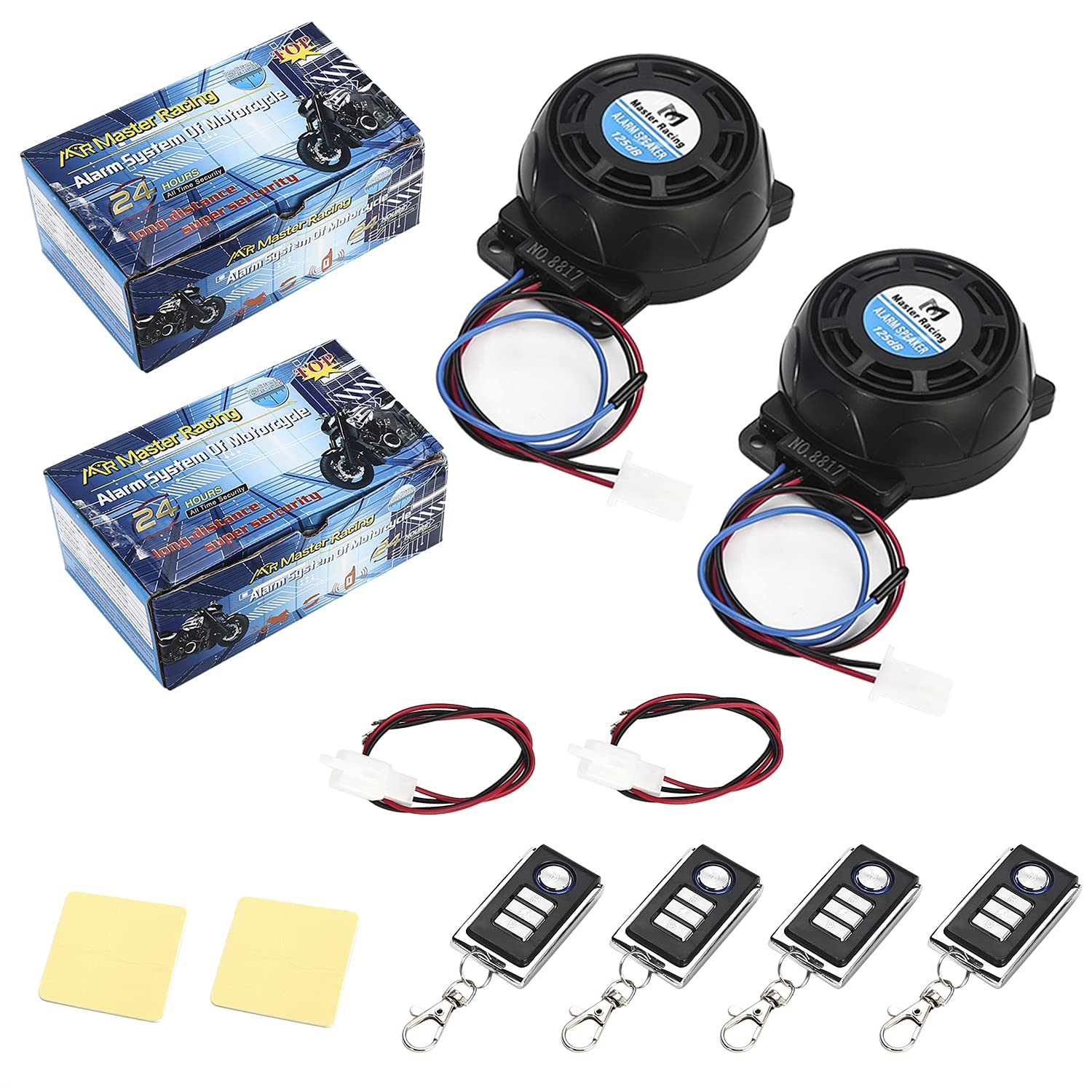Rupse Motorrad Alarmanlage, Alarm mit 2 Fernbedienung Wasserdicht Diebstahlsicherung Einstellbare Empfindlichkeit für alle Roller Moped oder Quad mit 12 Volt (2)