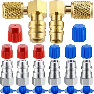 Yaocom 8 Pcs R12 to R134a Conversion Kit 90° High and Low Side R12 to R134a Retrofit Adapter Fittings High/Low Pressure Retrofit Valve Fittings with Dust Cap for Car AC Refrigerant System