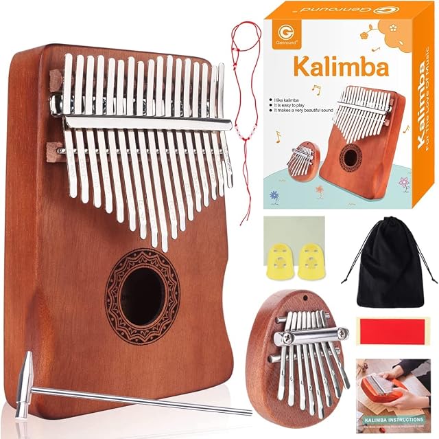 Genround Kalimba 17 Keys and 8 Keys Thumb Piano with Study Instruction and Tune Hammer - Portable Mini Kalimba Finger Thumb Piano Marimba Musical Handmade Instruments Solid Wood with Lanyard