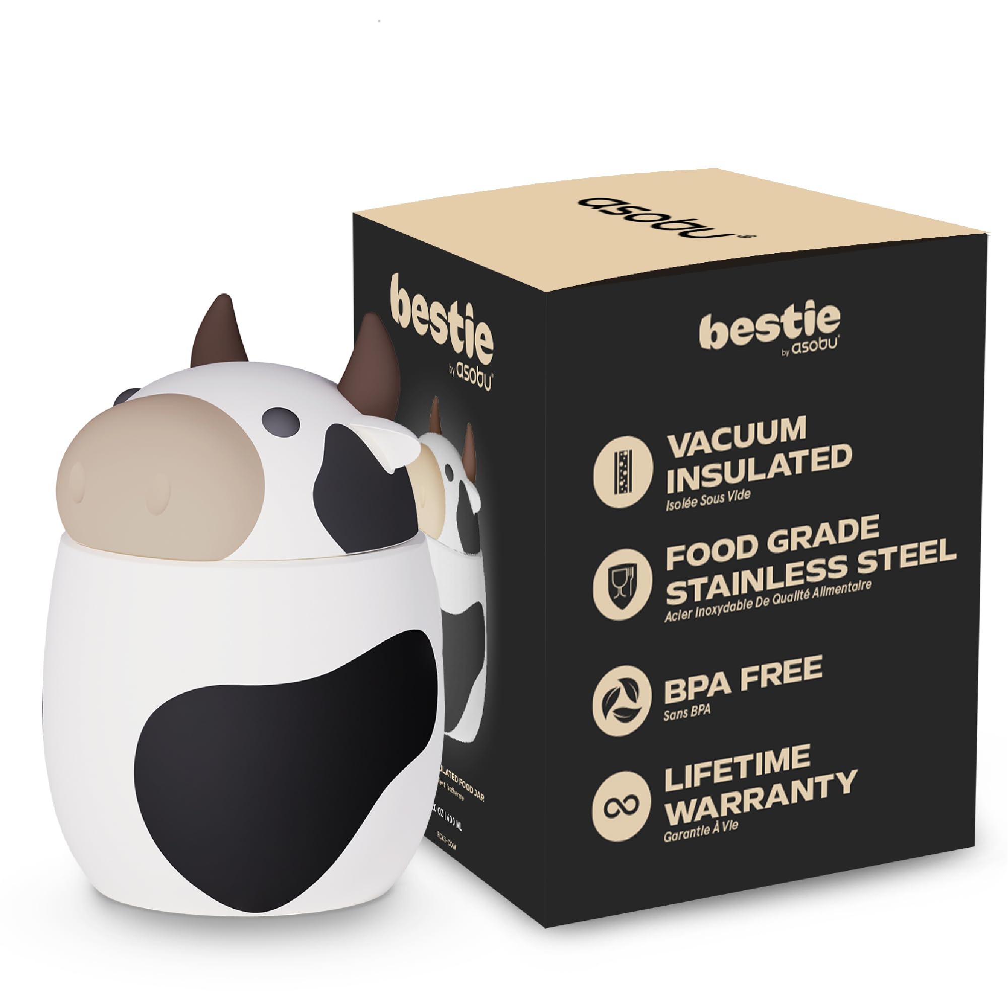 asobu Bestie Foodie Kids Insulated Food Jar – Cute Character Lunch Container for Children, BPA-Free Stainless Steel, Leakproof & Vacuum Sealed, Keeps Food Hot or Cold, Easy to Clean, 16oz