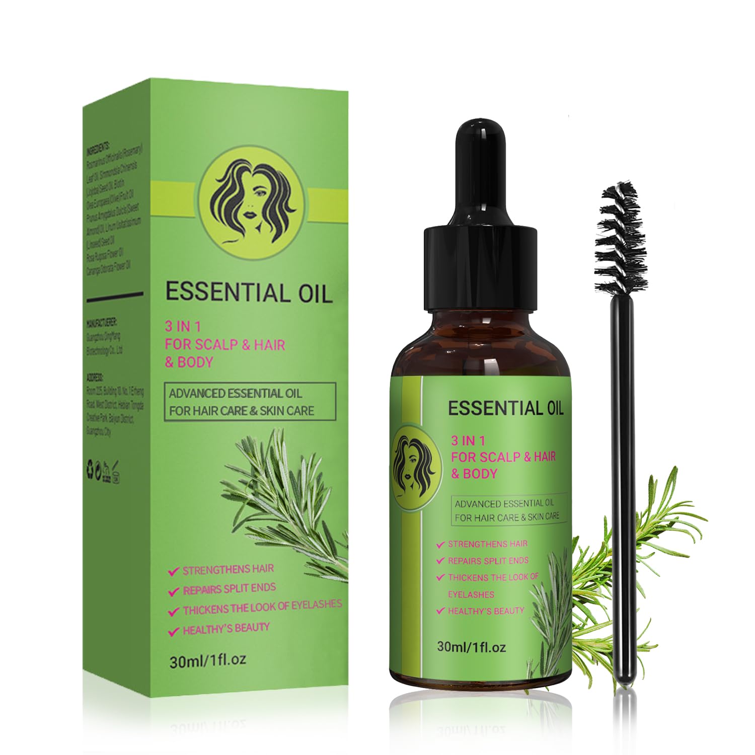 Aceite de Romero,Aceite Esencial de Romero Para el Crecimiento del Cabello,Nutre el Cuero Cabelludo,Estimula el Crecimiento del Cabello,Para el Cuidado de la Piel,Cejas,Pestañas 30ML