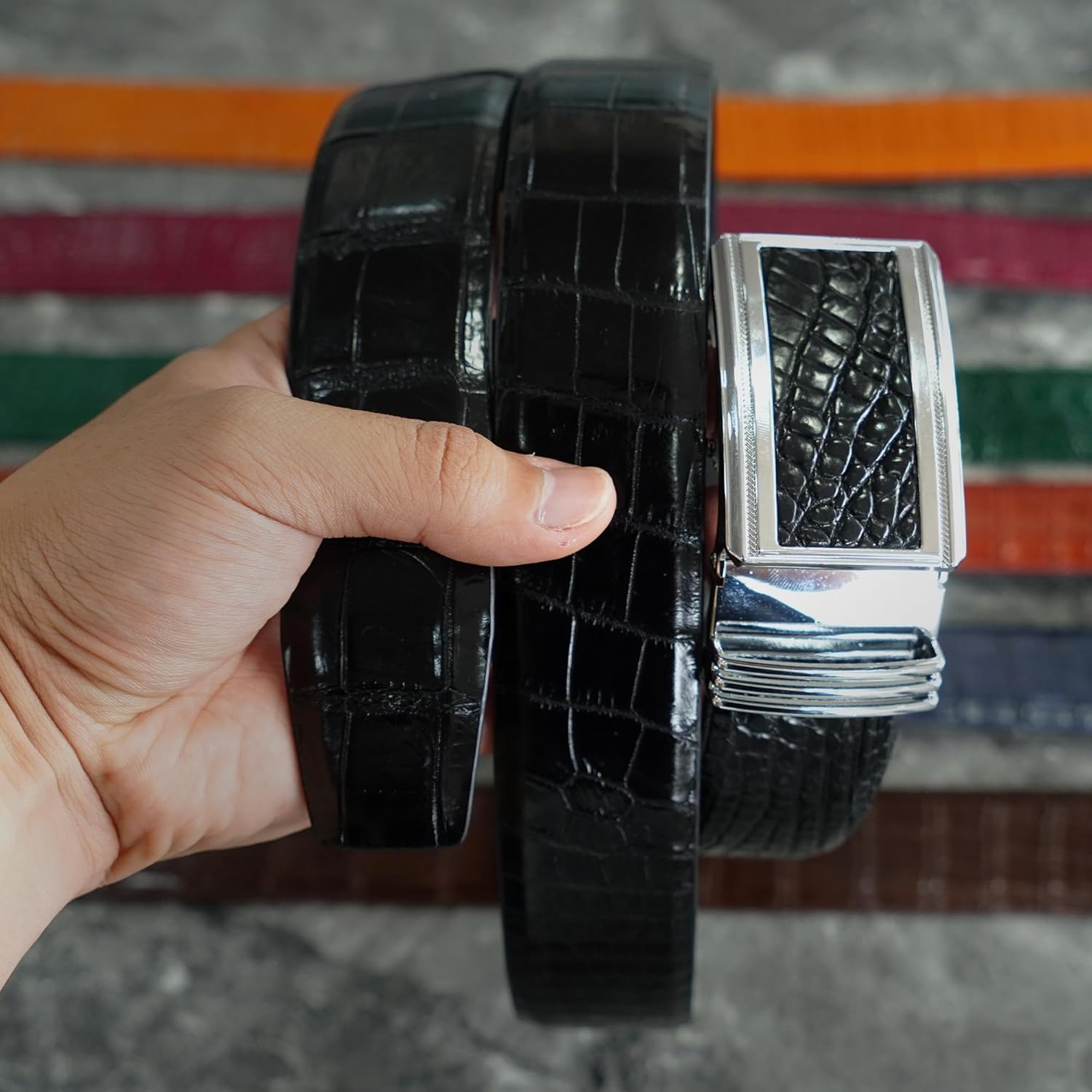 Alligator Leather Belt Men Crocodile Belly 1.5" width Pin Gold Buckle Removal Dress Golf Luxury Premium Handmade - Image 7