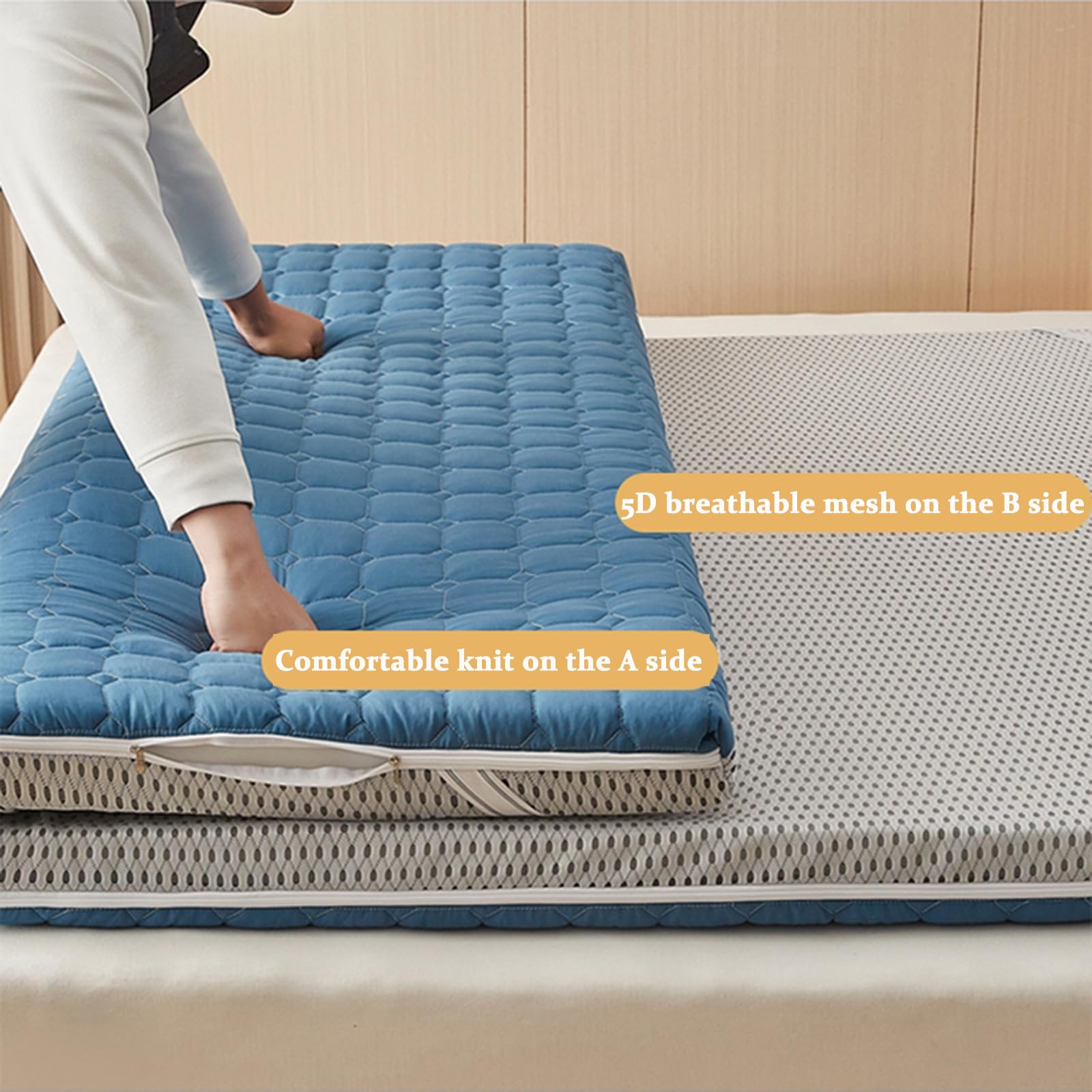 Épaissir Coton Housse de Protection pour Matelas, Housse de Futon Sol Japonaise avec Fermeture Éclair, Lavable Protege Matelas, Japonaise Housse de Matelas Futon de Sol,D,135x200cm/53x79in