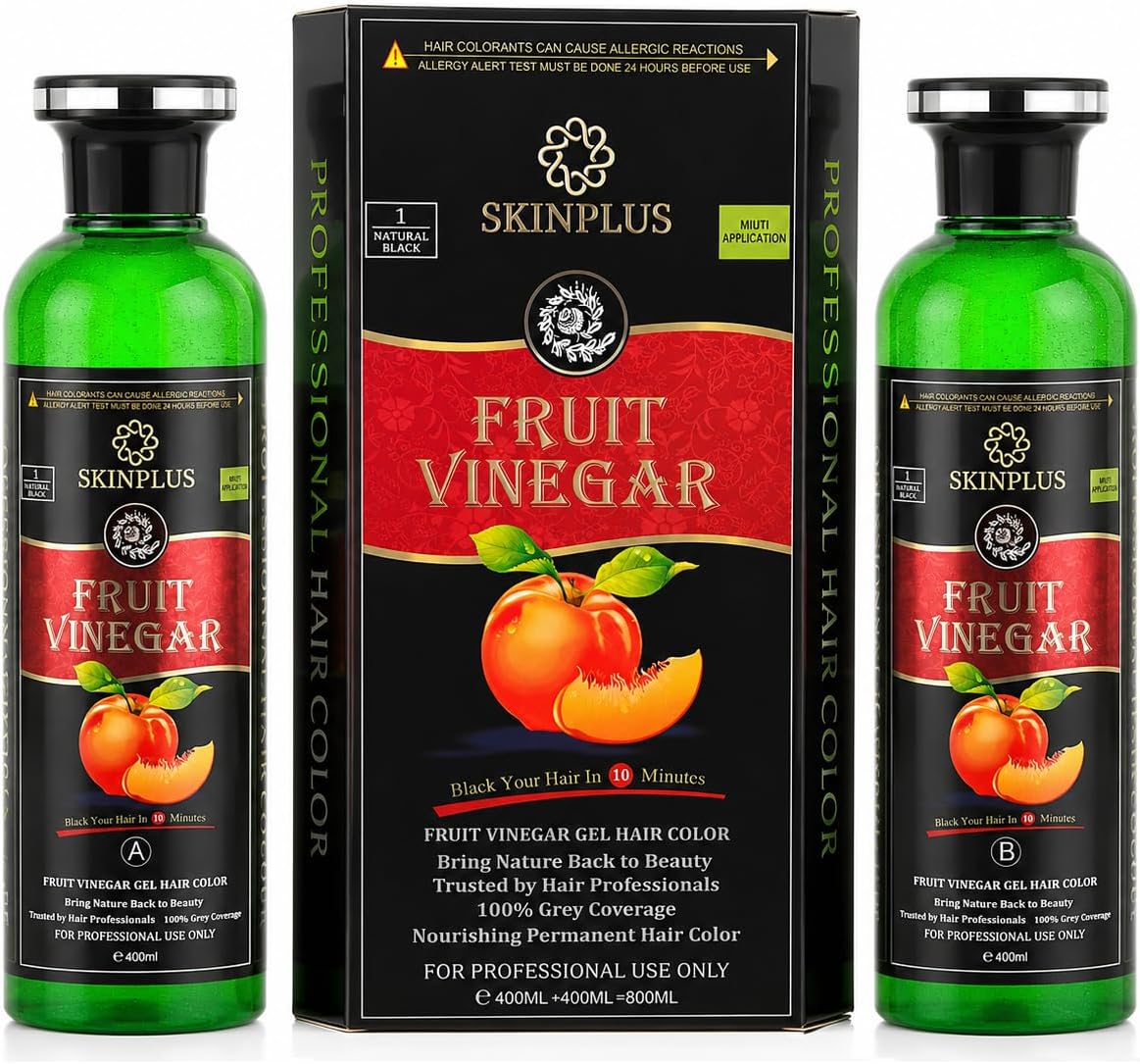 Ammonia Free Fruit Vinegar Hair Color Gel | Natural Black | Nourishing Hair Dye with Shine & Softness | 400ml ร 2