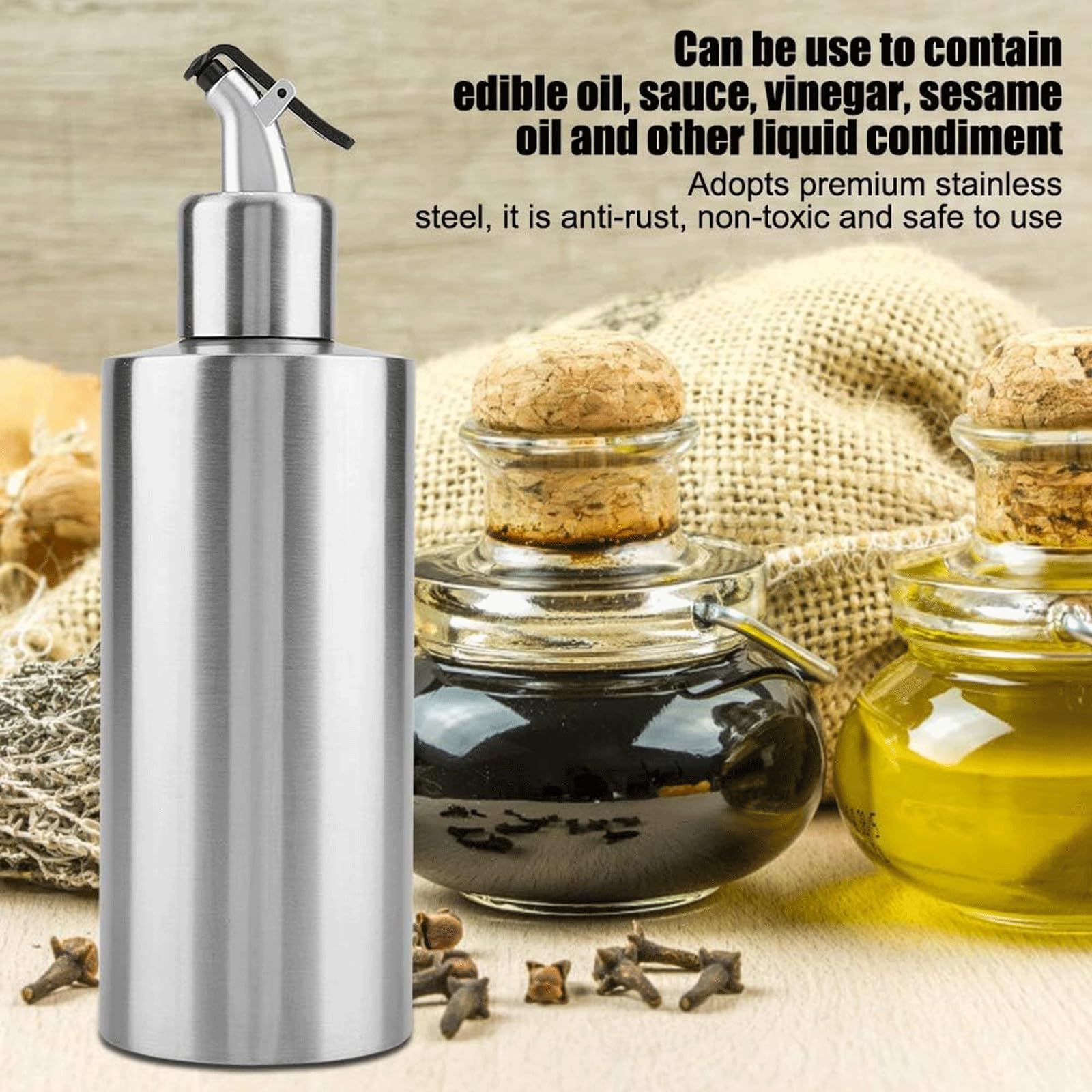 KRILLIQ Lattina di Olio Oliera in Acciaio Inossidabile Confezione da 2 Bottiglie cilindriche per Olio Set Dispenser per Olio e aceto per la Finitura dei Piatti per Condimento