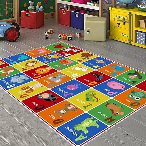 Miniatura 6 de SXYLPP ABC - Alfombra de animales del alfabeto, tapete educativo de juego de aprendizaje de letras para niños, tapete de piso para gatear en el