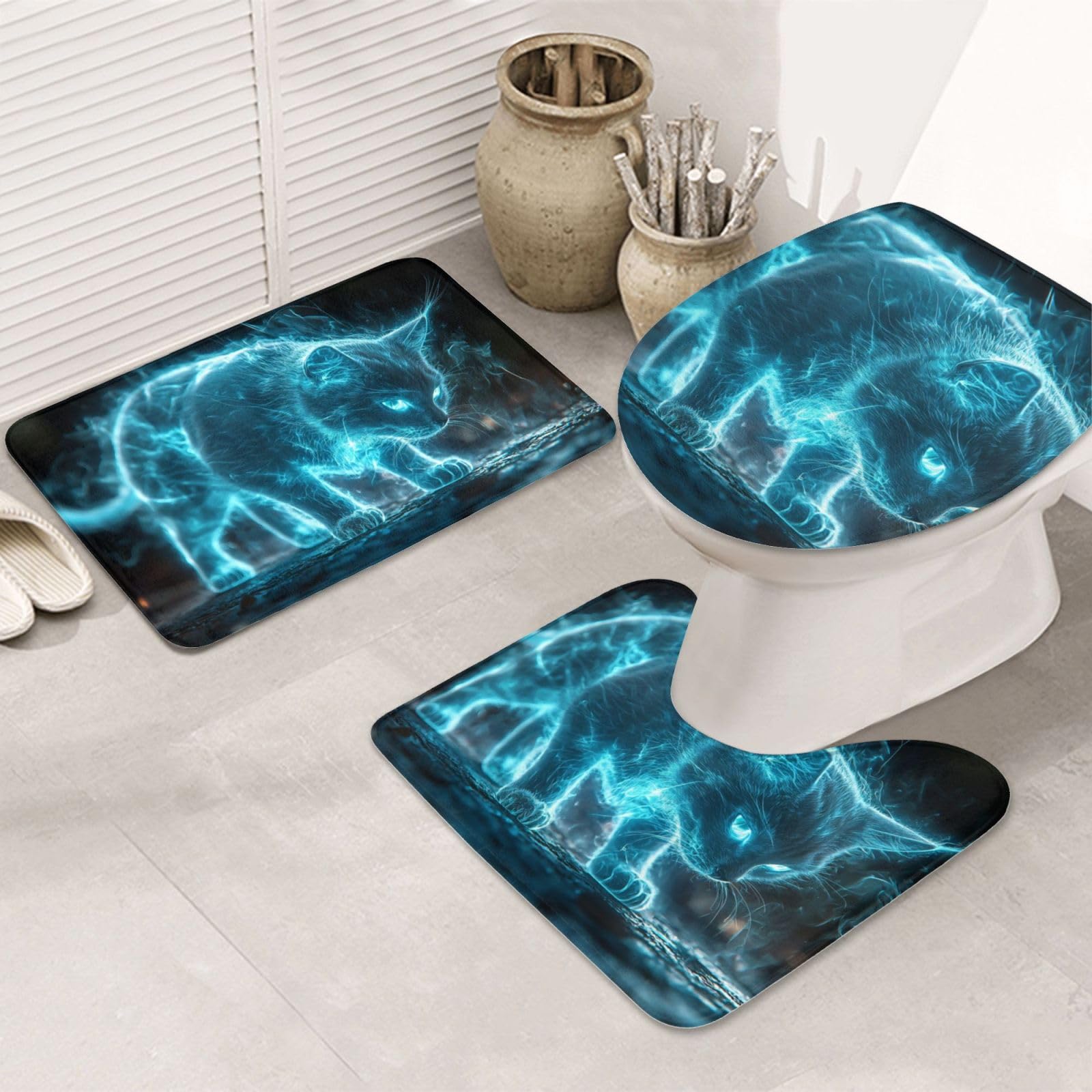 Alfombras de baño gato luz azul para suelos secos y pisadas seguras