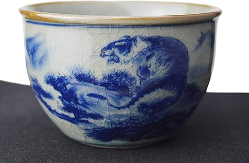 Miniatura 2 de Jingdezhen Pintado a mano aullando tigre crackle patrón de hielo japonés chino cultural cerámica porcelana taza de té Ochoko Sake taza tradicional