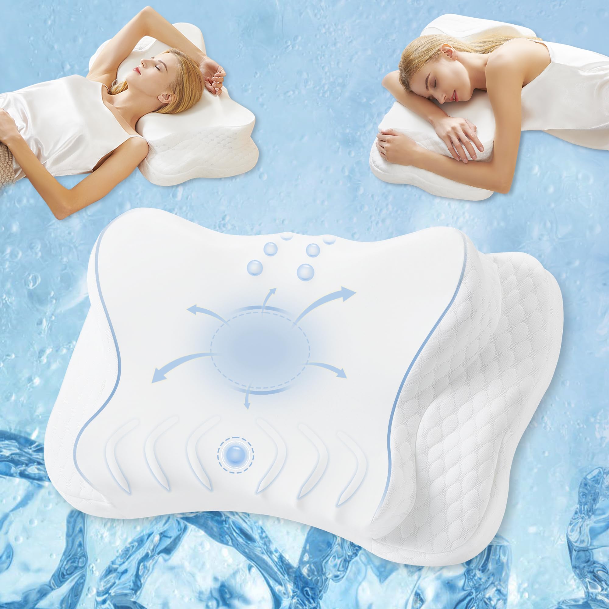 Releep Adjustable Cervical Neck Pillow Cooling Orthopedic Ergonomic Contour Pillow Memory Foam Neck Pillows for Back Stomach Sleeper