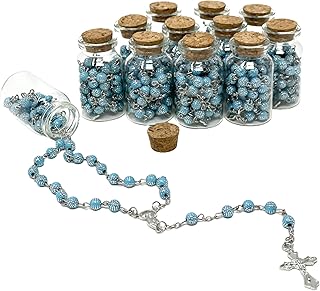 12 X BIG SIZE ROSARY BOTTLE BAPTISM COMMUNION RECUERDOS DE BAUTIZO QUINCEANERA BLUE/SILVER