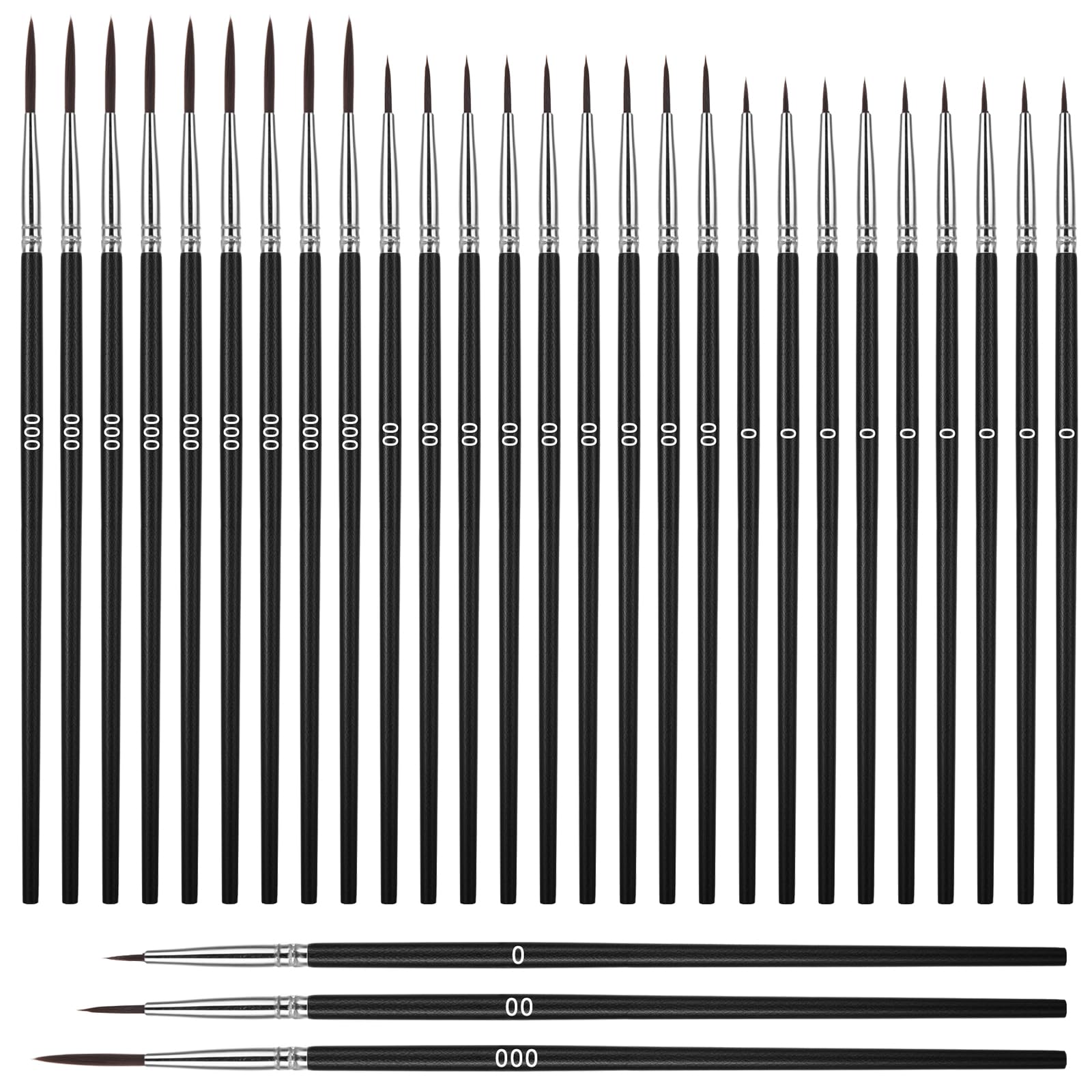 Giantree 30 Stück Feine Pinsel Set, Malen Nach Zahlen Pinsel, Winzige Detailpinsel Professioneller Kleines-Pinsel mit Feiner Spitze für Acryl Aquarell Modellbau Basteln Gesichtsbemalung(#0#00#000)