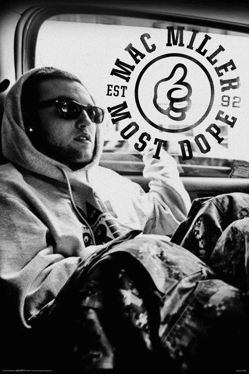 Vinyl Etchings Aquarius Mac Miller Black and White Poster, 12" x 18" (297 x 450 mm)