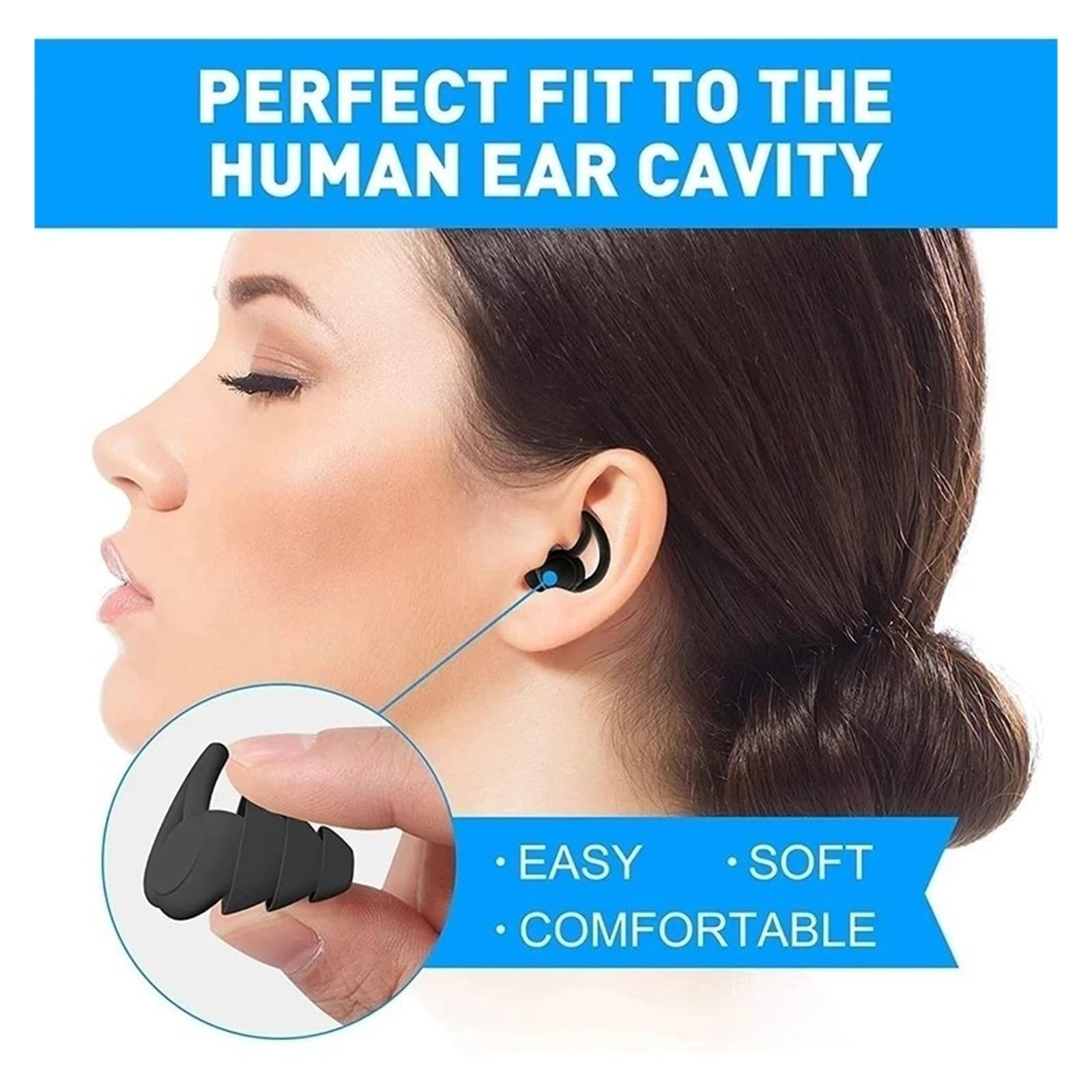 Bouchons d'oreilles en silicone souple 3 couches réutilisables antibruit pour voyage (gris)