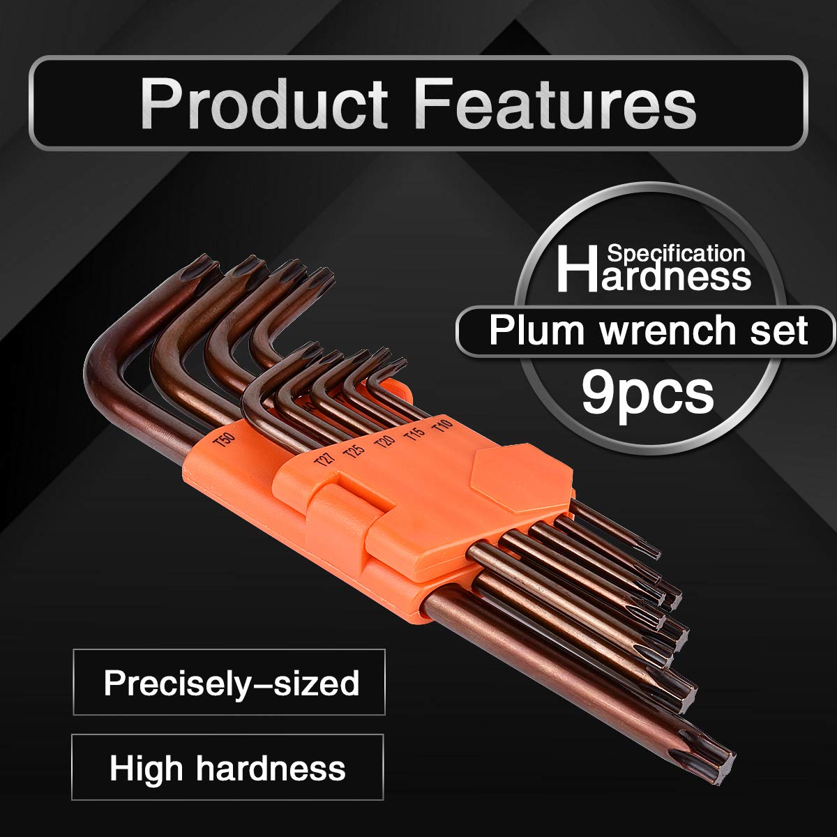 KATUR Lot De 9 Clés Allen Torx Longues T10 à T50 – Jeu De Douilles Mâles Étoile Pour Auto Et Moto – Acier S2