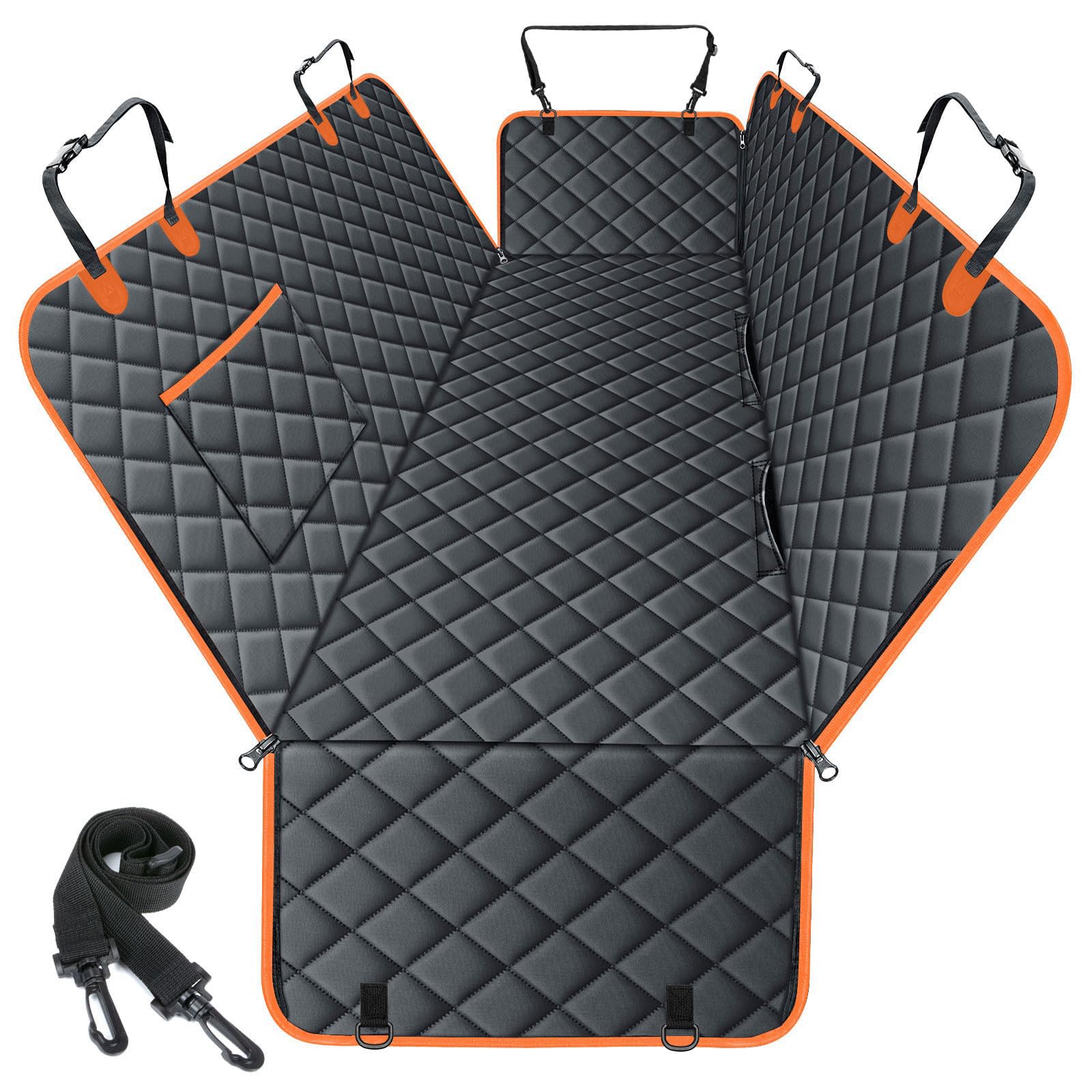 NECKORY Dog Car Seat Cover, Durable Dog Seat Cover for Back Seat, Waterproof Scratch Proof Nonslip Dog Hammock, Pet Back Seat Covers Pocket for Cars SUVs and Trucks- S, Black/Orange