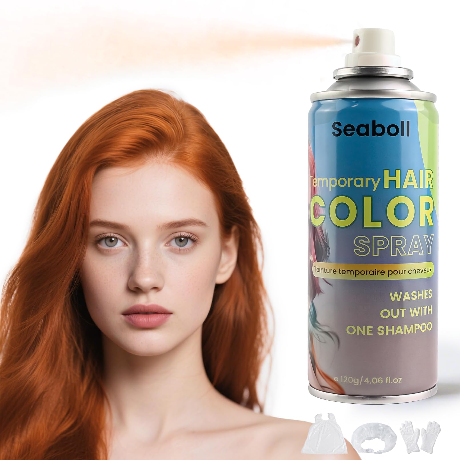 Orange Hair Spray, Seaboll Temporary Hair Color Spray for Kids Women Men-4.06 oz–Safe Non Sticky Washable One Day Hair Dye Spray,Disposable