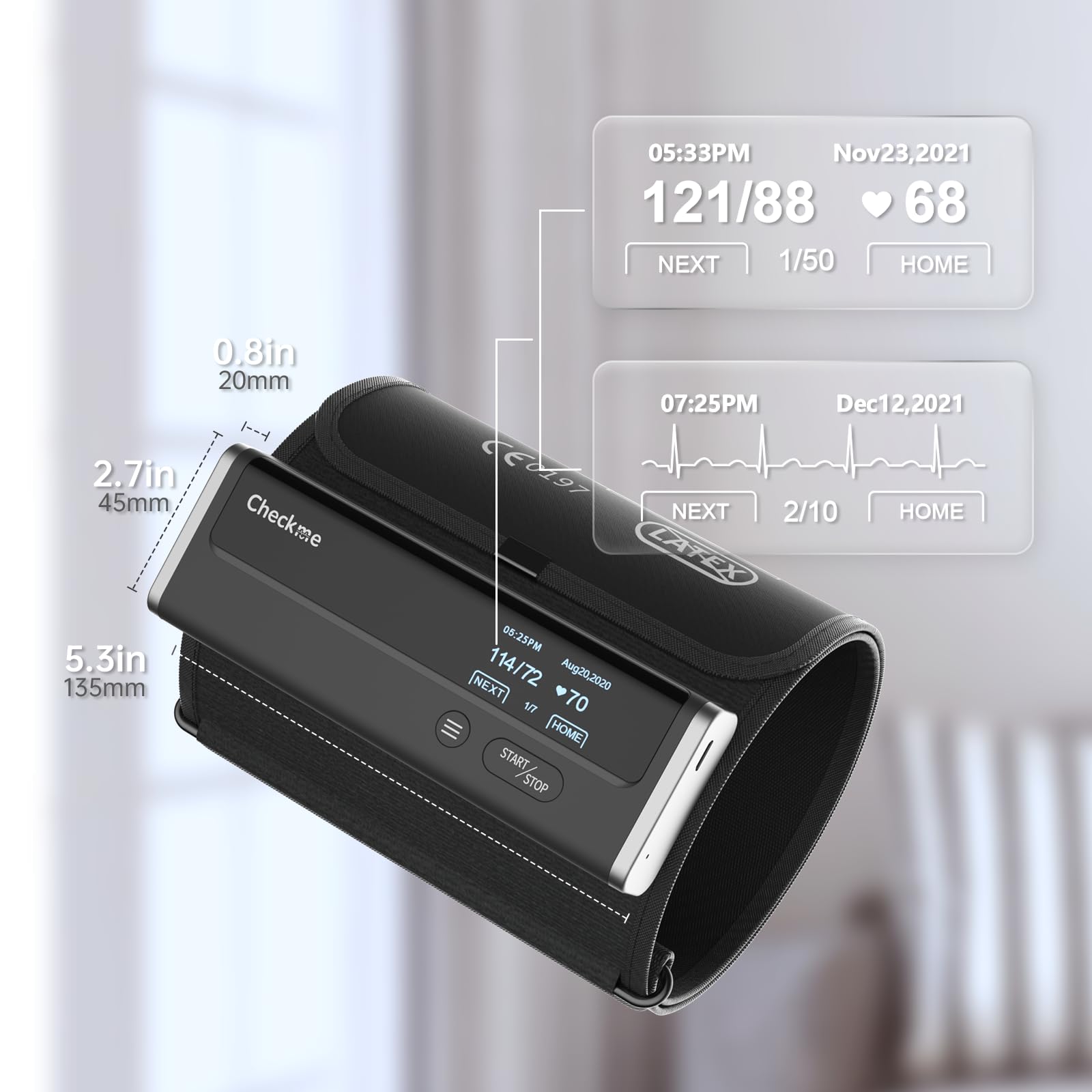 CheckMe BP2 Connect Tensiómetro de Brazo con ECG, 3 Mediciones Consecutivas, Informe de Análisis de IA, Bluetooth y WiFi, Medidor de Pulso, Gestión Ilimitada de Datos en la APP