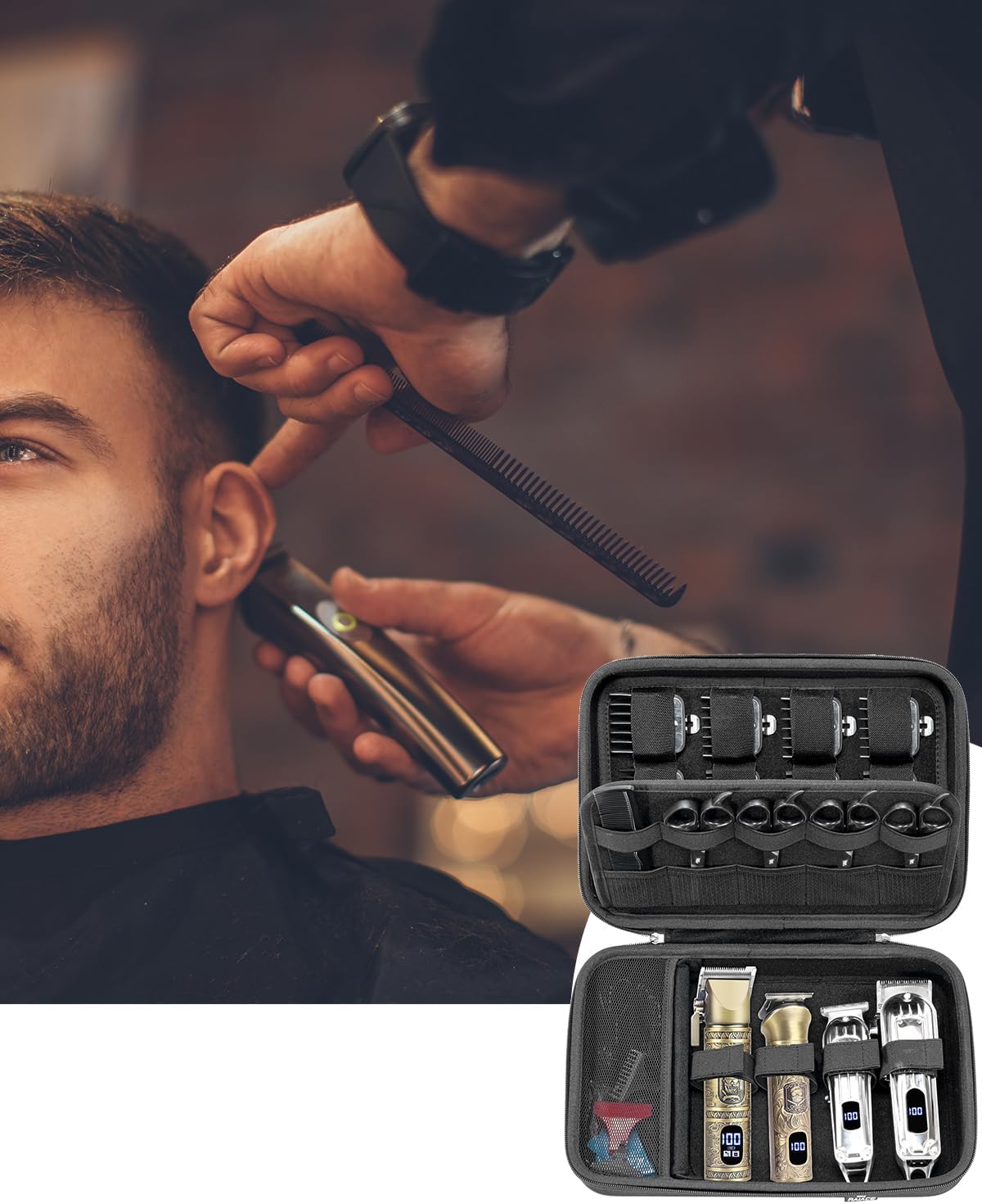 RAIACE Hard Travel Storage Case Compatible with Hair Clippers, Carrying Bag for Hair Cutting Barber Supplies, fit for Ufree/for Wahl Guard Grooming Kits. -Black