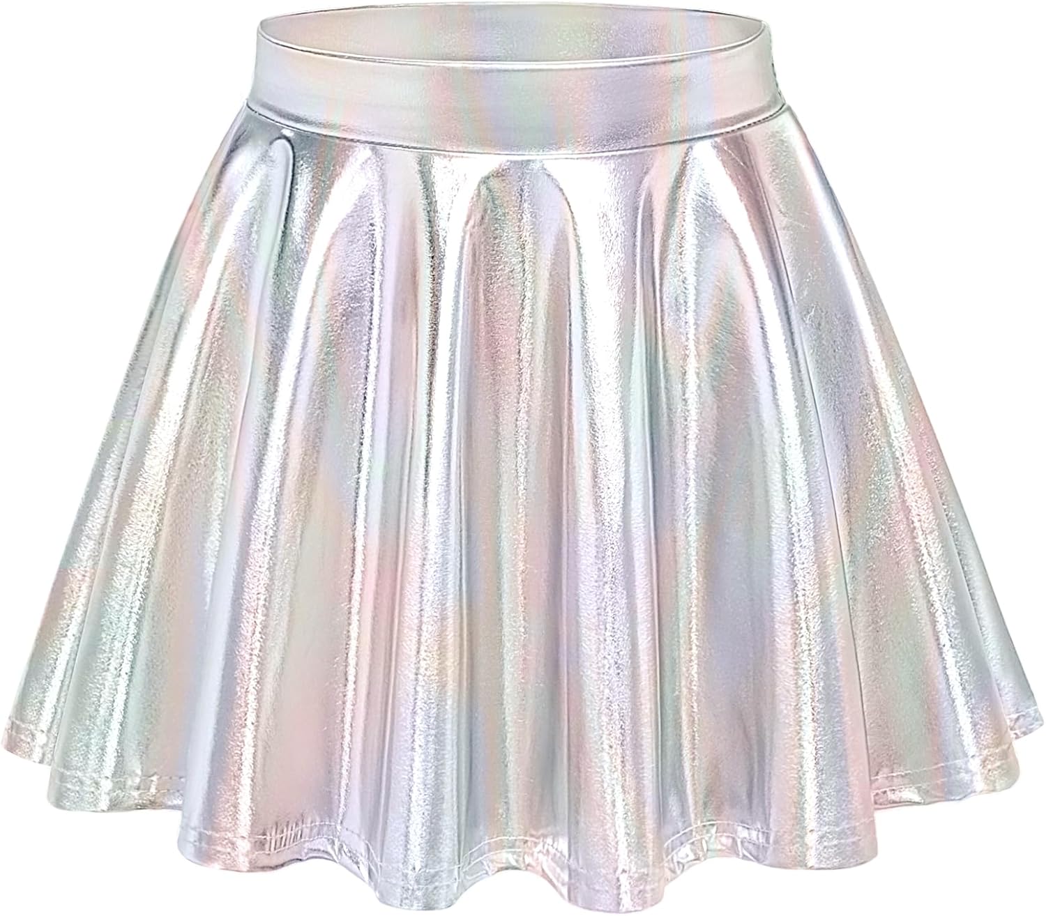 Auranso Girls Metallic Skater Skirt Sparkly Shiny Flared Pleated A-Line Mini Skort
