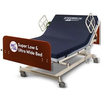 Ultra Wide Adjustable Hospital Bed with 42" Foam Mattress - 14"-30" Height Range, 36-42-48 Width Range, 80-88 Length Range - Full Electric Bariatric Medical Bed, 8 Function Hand Pendant -Cherry