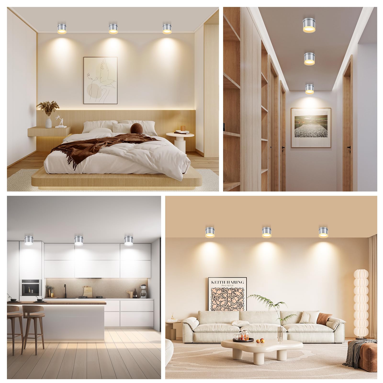 GeyouLux LED Aufbauspot Ø90×86mm Deckenspots 3CCT Aluminium LED Aufbaustrahler inkl. 7W 800LM GX53 LED Leuchtmittel Aufputz Spots Deckenlampe 3000K/4000K/6500K Grau Rund 4 Stück