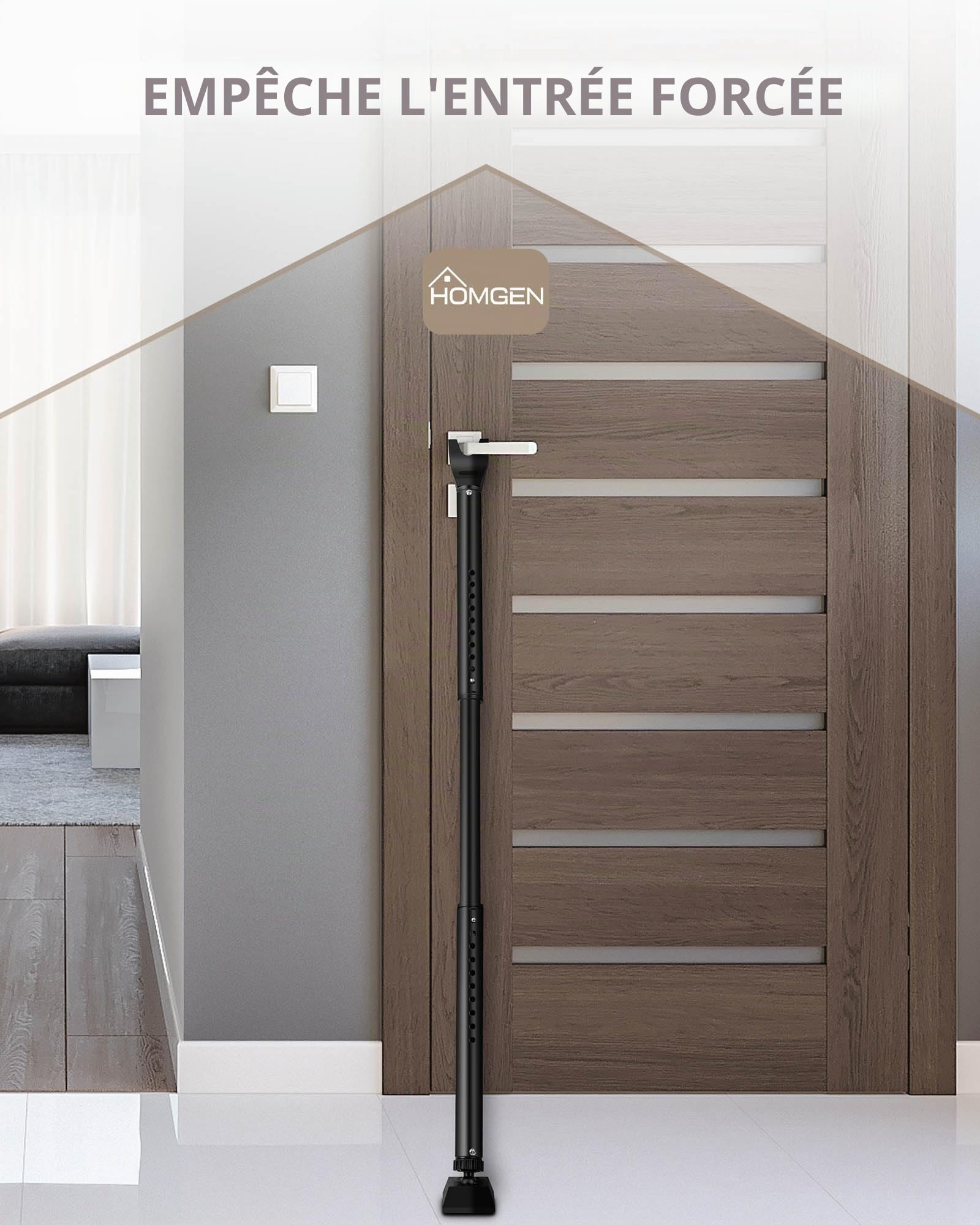 HOMGEN Barre de sécurité réglable pour porte coulissante, barre de verrouillage télescopique haute pour porte française, serrure de terrasse coulissante, noir