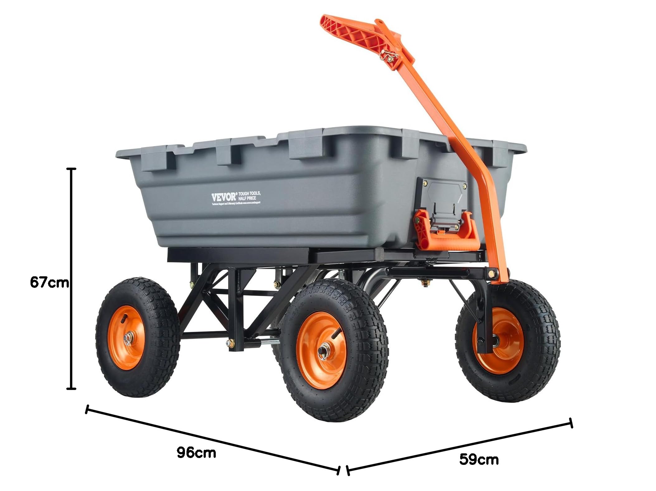 VEVOR Transportwagen, Gartenkarre mit leicht zu montierendem Stahlrahmen, Gartenwagen mit umwandelbarem 2-in-1-Griff, Mehrzweck-Schubkarre mit 680 Tragfähigekit, ca. 33 cm Reifen