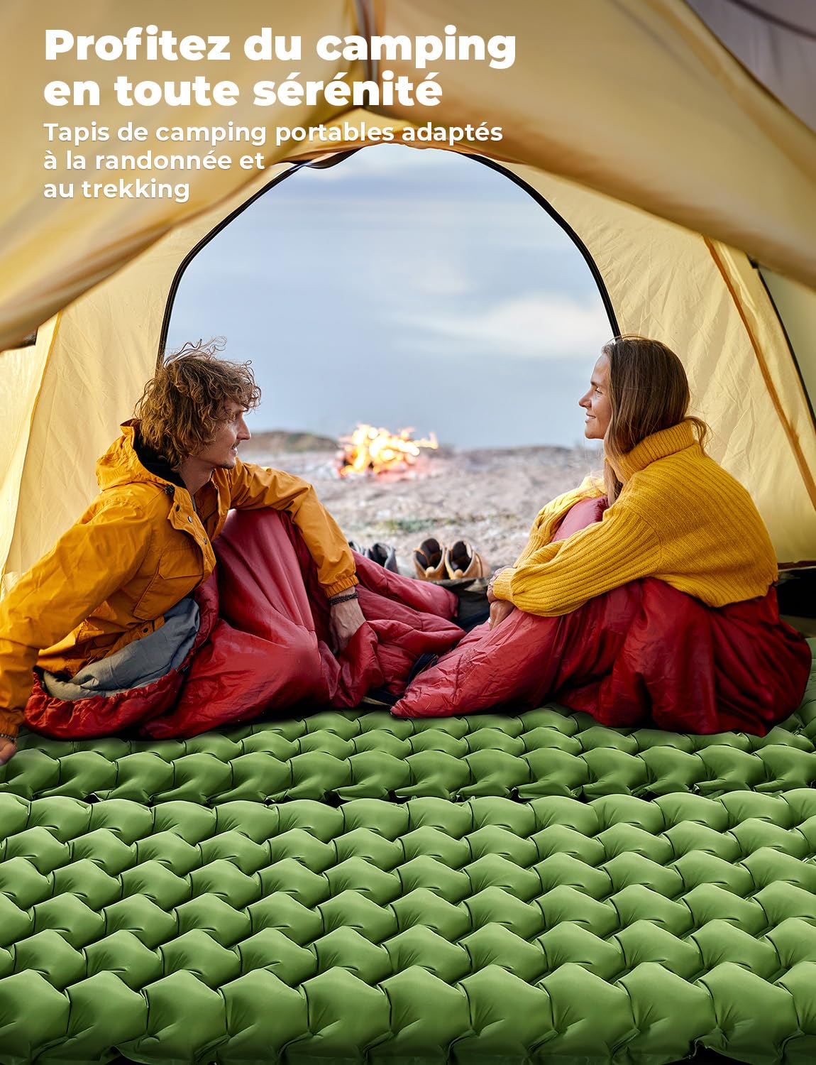 Glymnis Matelas de Camping Autogonflant 1P, Pompe + Oreiller, Ultraléger | Nylon 70D Imperméable, Gonflage 60s, 9cm Épais, 852g Ultra-Compact, Sangles Module, Convient Camping Randonnée Alpinisme