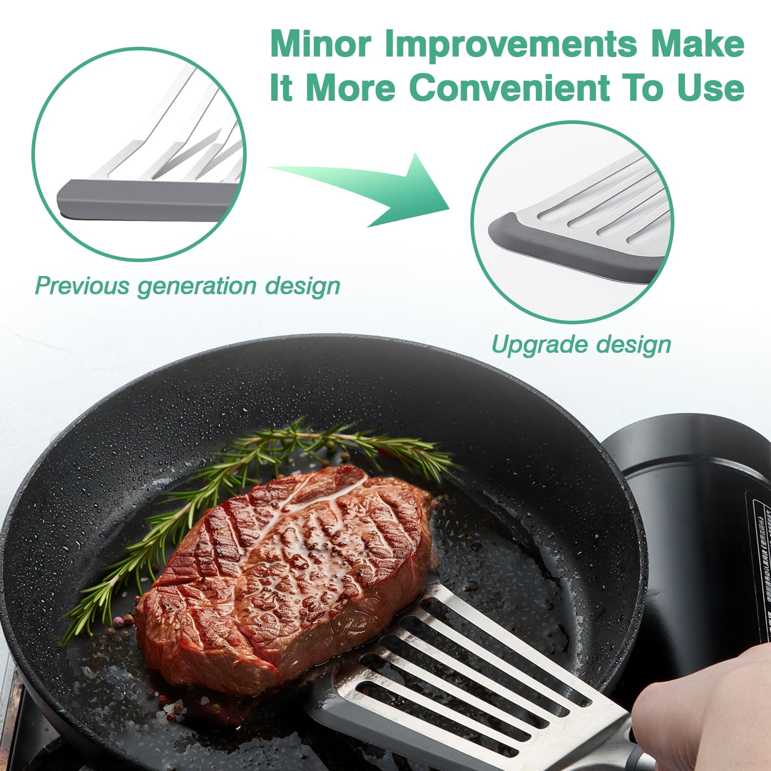 Lebabo Fish Spatula for Nonstick Cookware, Stainless Steel Slotted Spatula with Silicone Edge, Flexible Metal Turner for Cooking, Flipping, Frying, 12.6" Egg Flipper Utensils, Heat Resistant Handle - Image 7