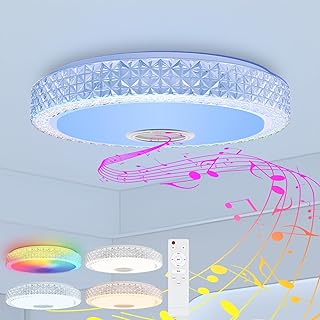LED Deckenlampe Dimmbar mit Bluetooth Lautsprecher und APP-Steuerung, 60W RGB Deckenleuchte mit Fernbedienung, Partylicht Farbwechsel Lampe 2800-6500K für Wohnzimmer, Kinderzimmer, Badezimmer