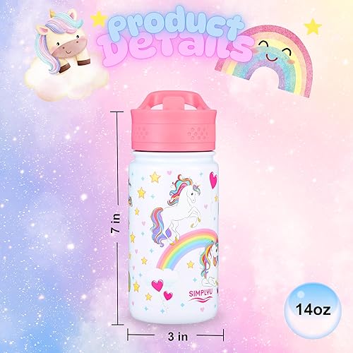 Miniatura 2 de Botella de agua de acero inoxidable con tapa de popote a prueba de fugas, 14 onzas, termo reutilizable al vacío para niños, ecológico, vaso no