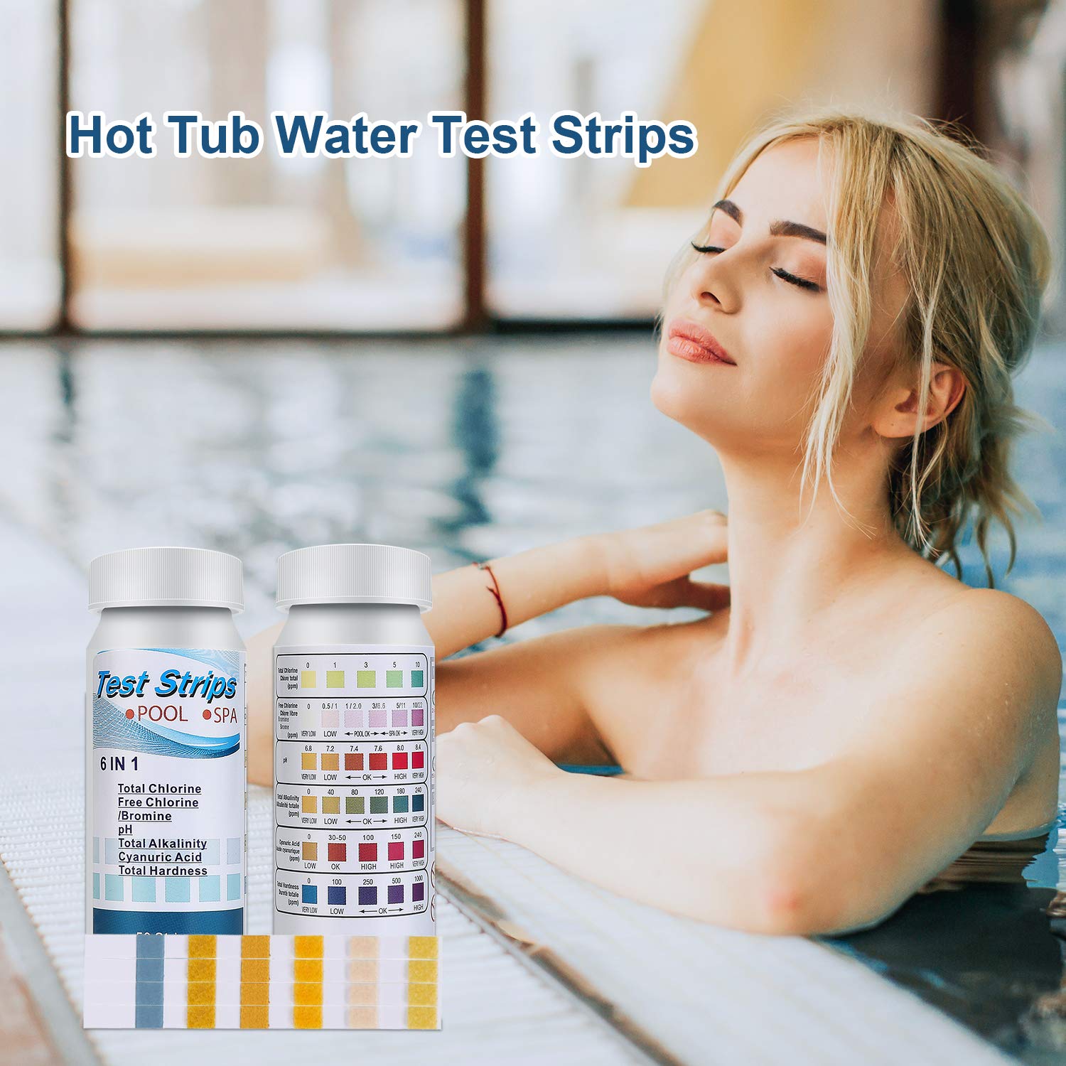 100 Pcs Hot Tub PH Test Strips,6 in 1 Test Strips KitSwimming Pool and