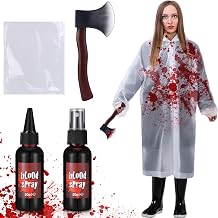 4 Pcs Halloween Costume Accessory Fake Blood Spray Dripping Blood Gel Raincoat Foam Ax Cosplay Party Scary Horror Killer Dress Up for Adults