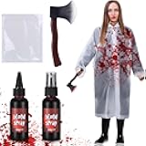 4 Pcs Halloween Costume Accessory Fake Blood Spray Dripping Blood Gel Raincoat Foam Ax Cosplay Party Scary Horror Killer Dress Up for Adults
