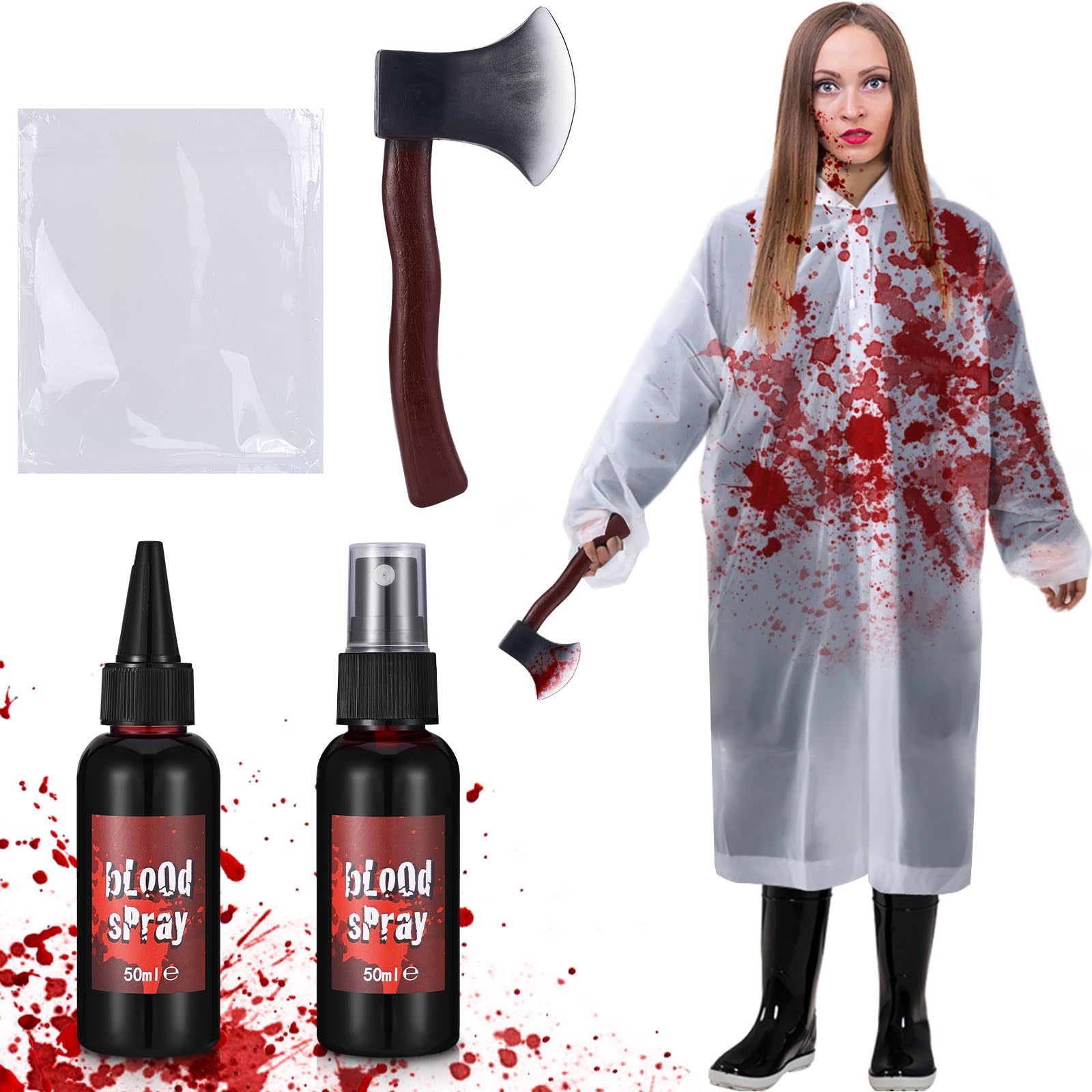 Akcesoria do kostiumu na Halloween, sztuczny strumień krwi, kapiący żel do krwi, płaszcz przeciwdeszczowy, pianka, siekiera, impreza cosplay, straszny horror, przebranie dla dorosłych