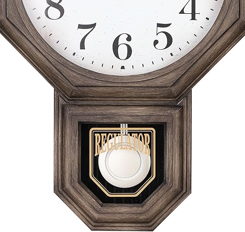 Miniatura 9 de CLXEAST Reloj de pared de péndulo, reloj de pared grande regulador de casa escolar para decoración de sala de estar, plástico acabado de roble gris