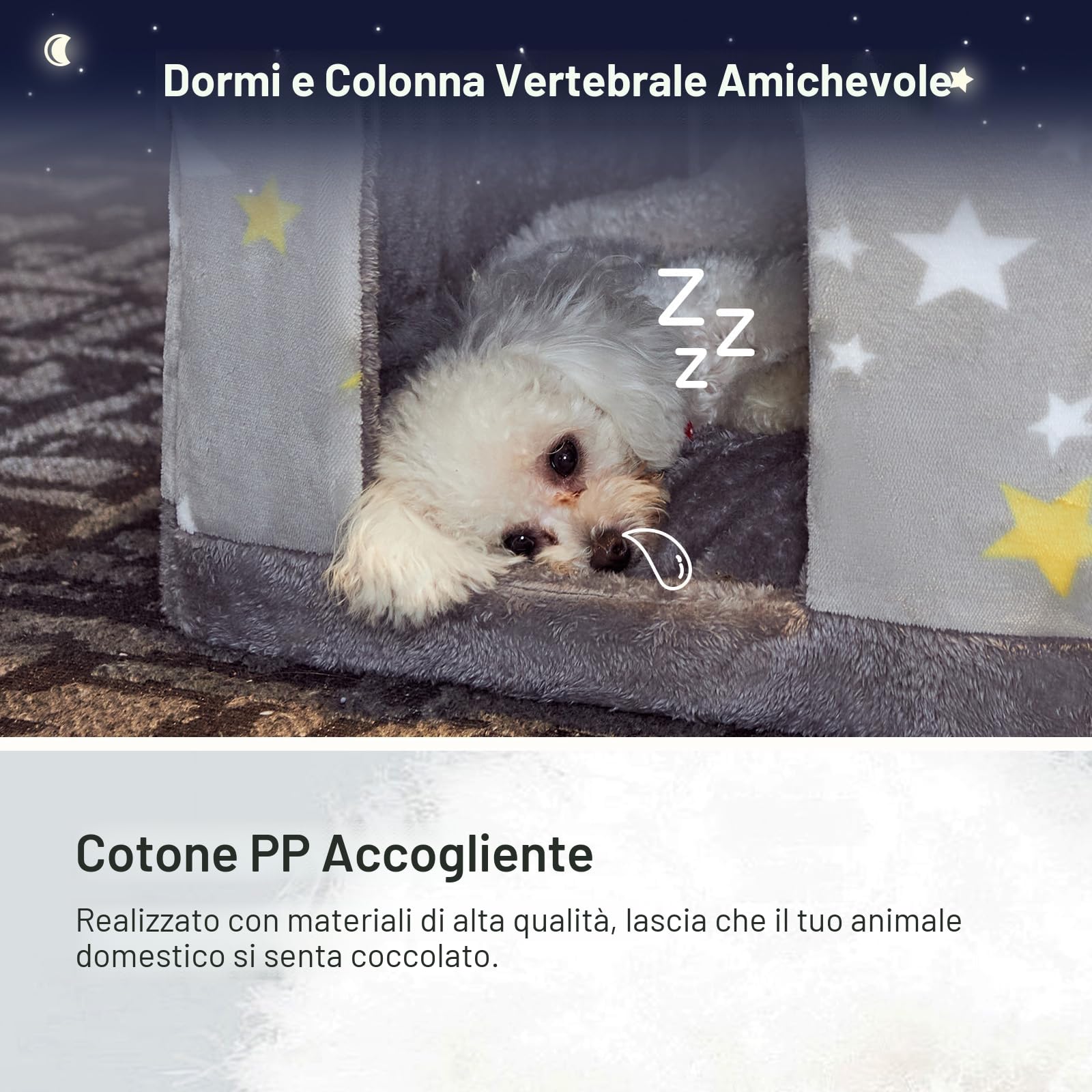Jiupety Cuccia Cane Interno Chiusa Taglia Media con Motivo a Stella, Cuccia Pelosa per Cani da Interno Taglia L 53 x 43 x 46 CM, Dog House, Grey Star