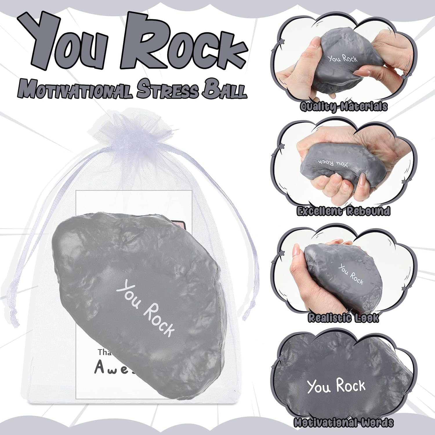50 Set Inspirational Stress Balls Bulk Motivational Stress Foam Stone Relief Toys You Rock Quotes Squeeze Ball Appreciation Gifts Thank You for Being Awesome Gifts for Employee Coworker