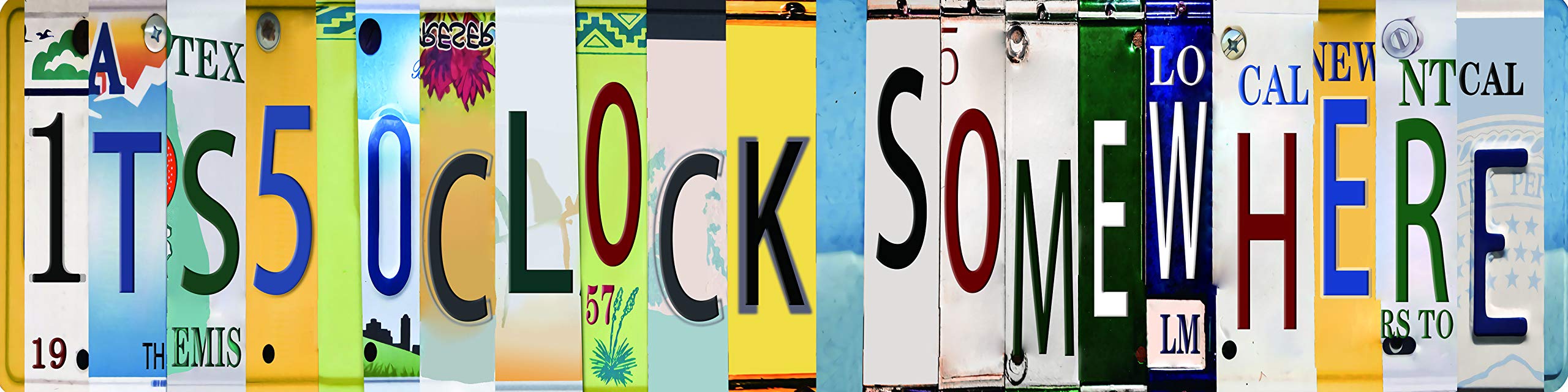 Five O Clock Somewhere Unique Metal, Bar, Diner, Pub, Fun Kitchen Decoration Garage Home Wall Decor Poster Retro Vintage 4x16 Inch Tin Sign