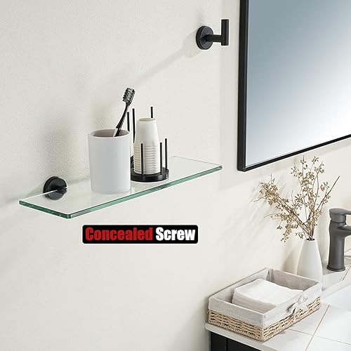 Miniatura 5 de JQK Estante de vidrio para baño negro, almacenamiento de ducha de vidrio templado de 16 x 5 pulgadas, montaje en pared negro mate de acero