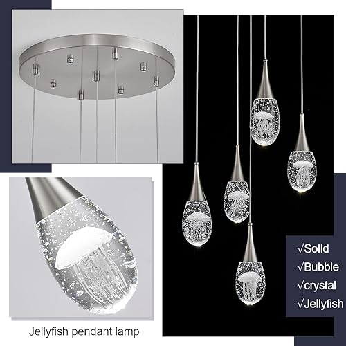 Miniatura 4 de Lámparas colgantes de 5 luces colgantes para isla de cocina, lámpara moderna regulable, iluminación colgante LED para cocina, isla, comedor, baño,