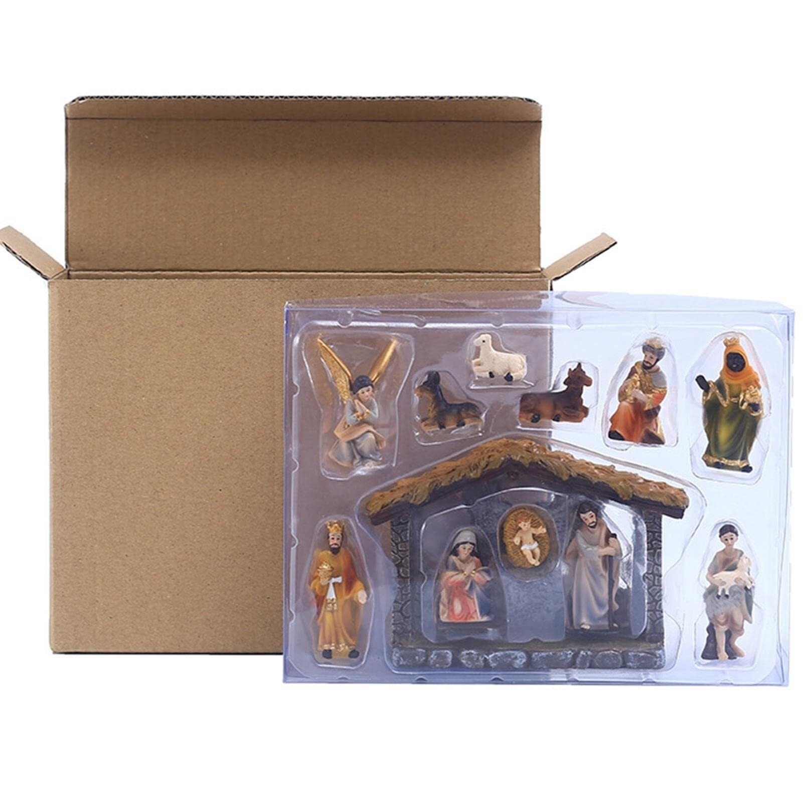 Weihnachtskrippen-Set Szenenornamente Weihnachtskrippen-Krippenset Weihnachtskrippen-Set Krippenszene Heilige Familie Kunsthandwerk Statue Dekoration Zuhause Wohnzimmer Kirche