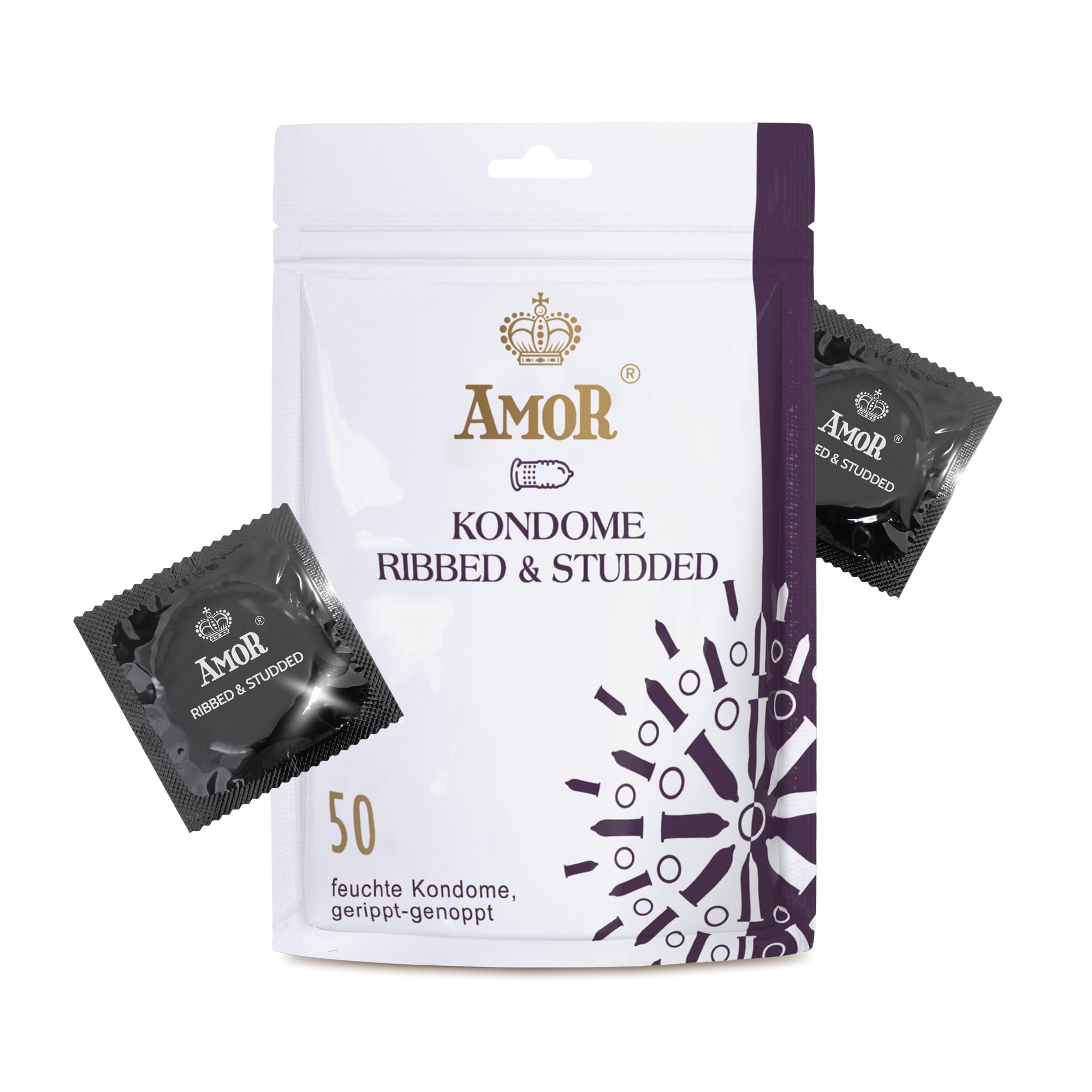 AMOR Premium Gerippt-Genoppt, Ø 54 mm, Transparent, 50 Stück