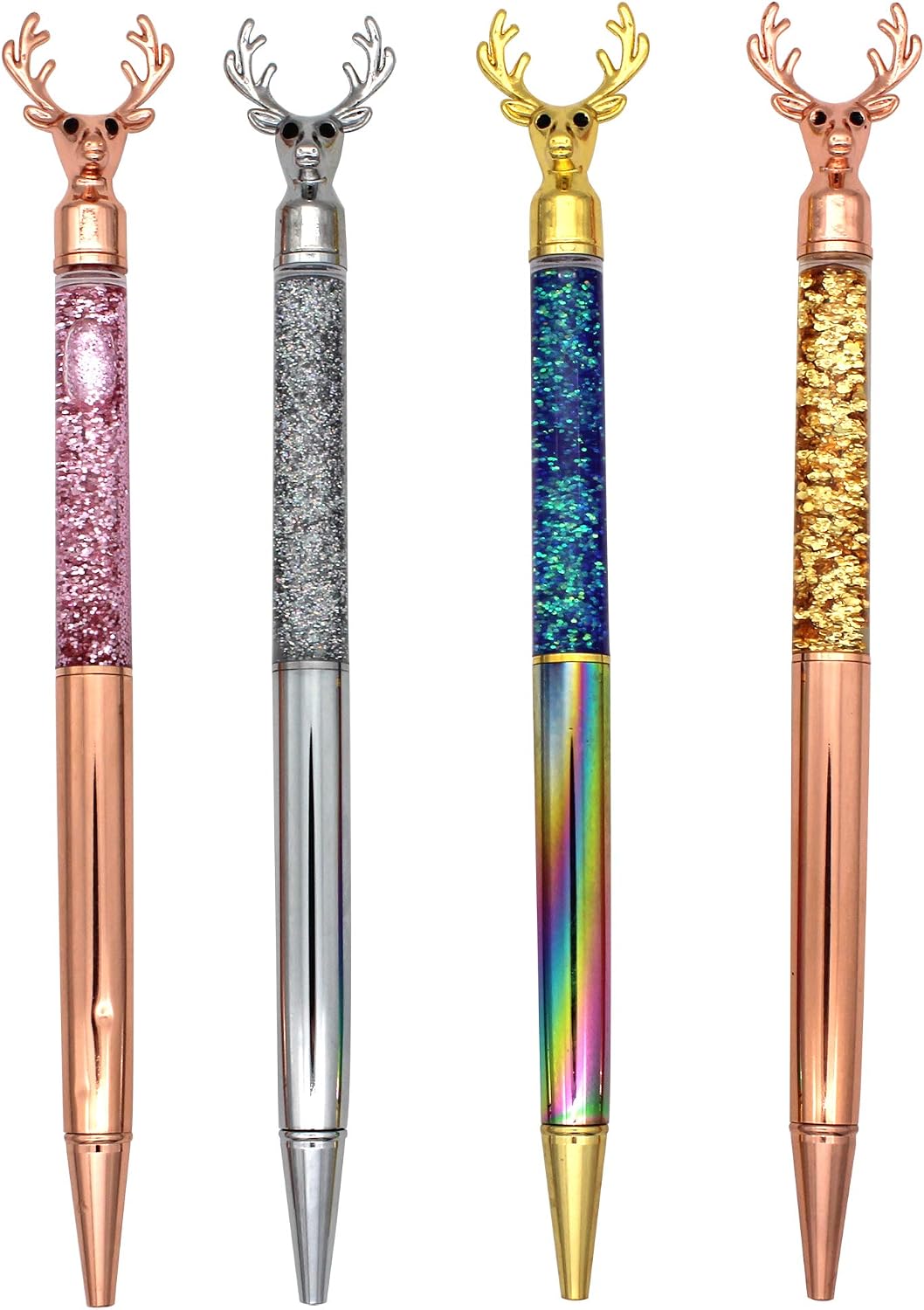 Gullor Retractable Ballpoint Pen, Glitter Floating Metal Pen, Deer Shape, 4 Pens, Set B