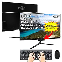 Computador All In One Preto Intel Core i5 21,5" 16GB HD 500GB 4 Núcleos Super Turbo Hdmi Teclado e Mouse Sem Fio Strong Tech