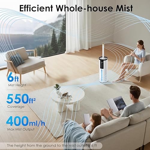 Miniatura 4 de Humidifiers for Large Room 550 ft - GloryAir 8L Cool Mist Humidifier for Bedroom Home Plants Baby, Top Fill, 120H Runtime, 4 Mist Spray Levels,