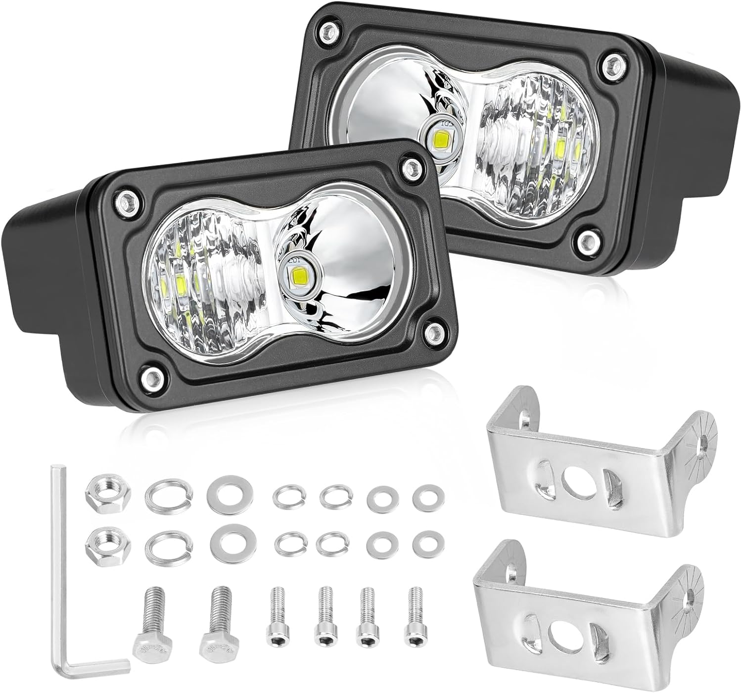 Battery Powered Nilight Led Light Pods 2PCS 4Inch 19LED Flood Beam Round Driving Work Lights Built In Emc Super Slim Offroad Lights Side Light Ditch Lights Tractor T Baja Light - Foto 2