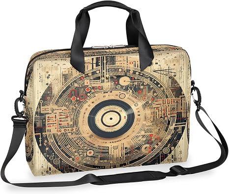 Vinatge Music Theme Laptop Bag 16 Inch, Slim Business Briefcase for Men Women, Shoulder Bag with Handle & Detachable Strap, Work Office Computer Messenger Bag