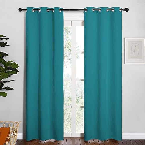 NICETOWN Room Darkening Curtains 84 inch Length 2 Panels, Thermal Insulated Grommet Blackout Curtains for Modern Casual Elegant Bedroom Kids Room Theme Decoration (Peacock Teal, 2 Pieces, W34)